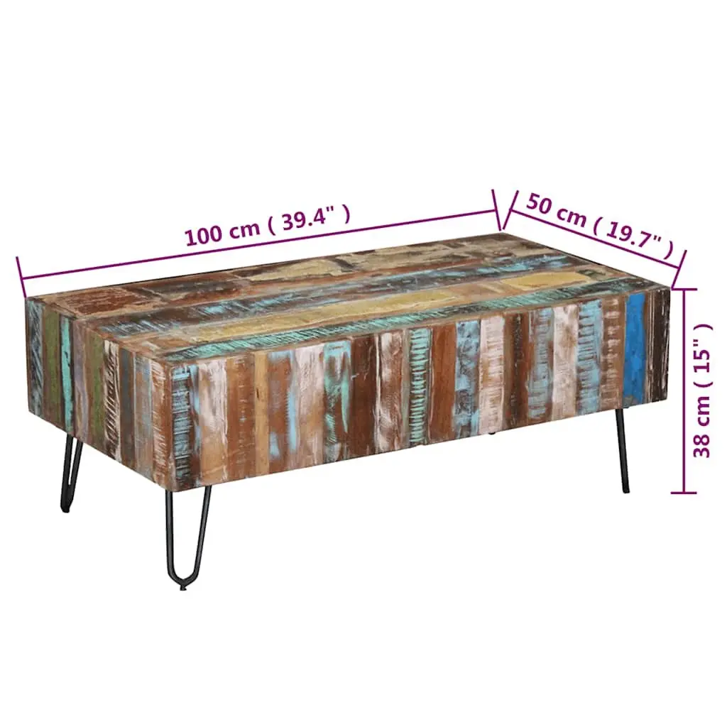Coffee Table Living Room 100 x 50 x 38 cm Solid Reclaimed Wood Handmade Retro