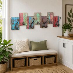 Coat Rack with 7 Hooks Solid Reclaimed Wood Wall Mount Vintage Style Decor