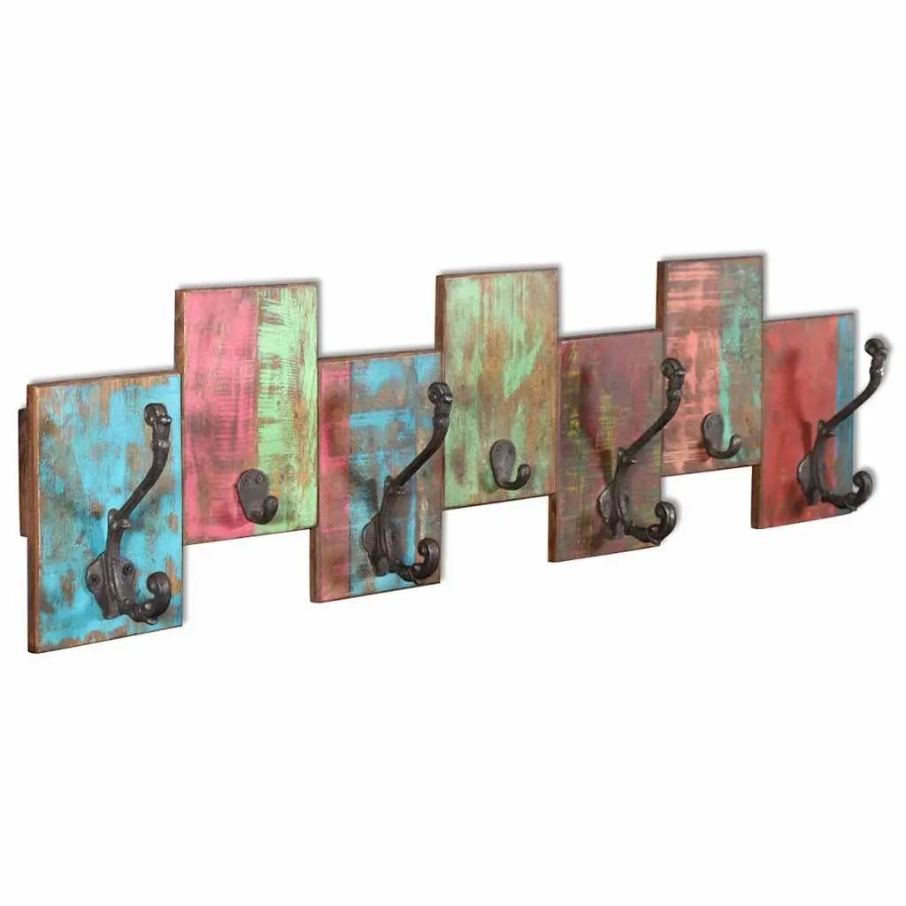 Coat Rack for Wall Mount Vintage Style 7 Hooks Solid Reclaimed Wood