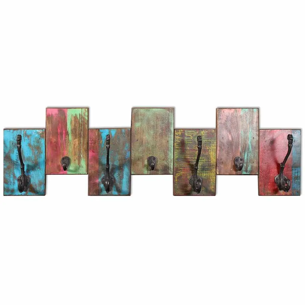Coat Rack for Wall Mount Vintage Style 7 Hooks Solid Reclaimed Wood