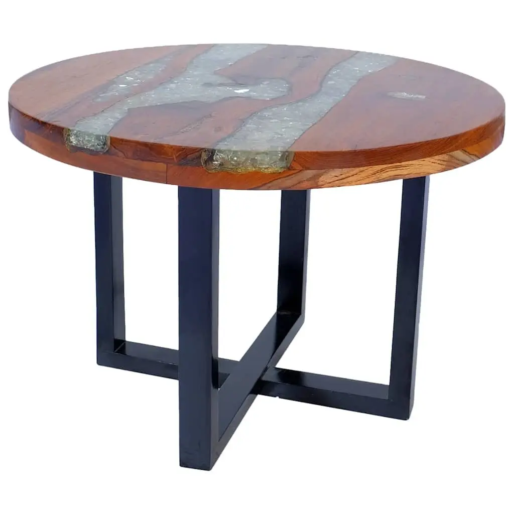 Coffee Table Round Tabletop Living Room 60 cm Teak Mango Wood Resin Rustic Accent