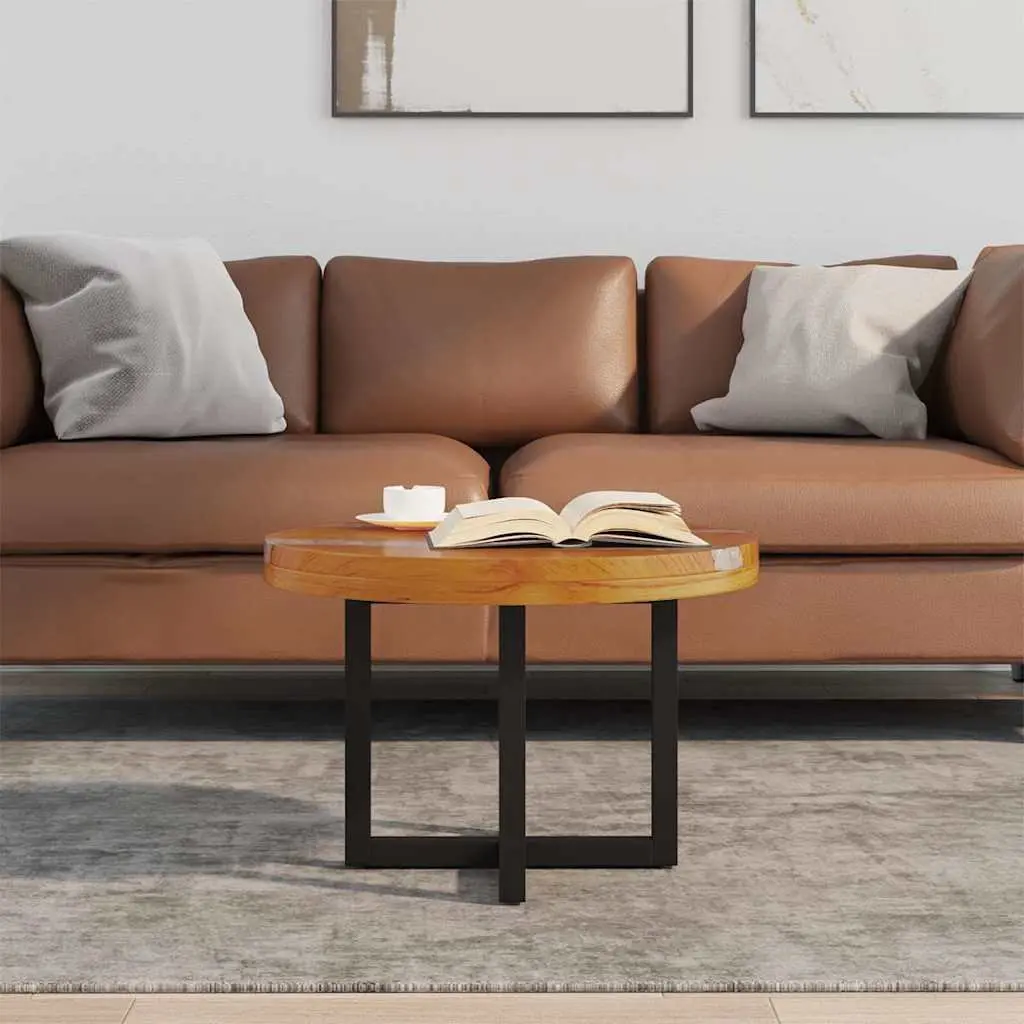 Coffee Table Round Tabletop Living Room 60 cm Teak Mango Wood Resin Rustic Accent