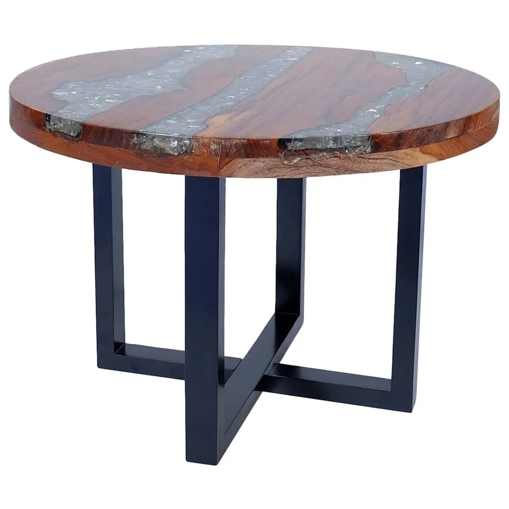 Coffee Table Round Tabletop Living Room 60 cm Teak Mango Wood Resin Rustic Accent