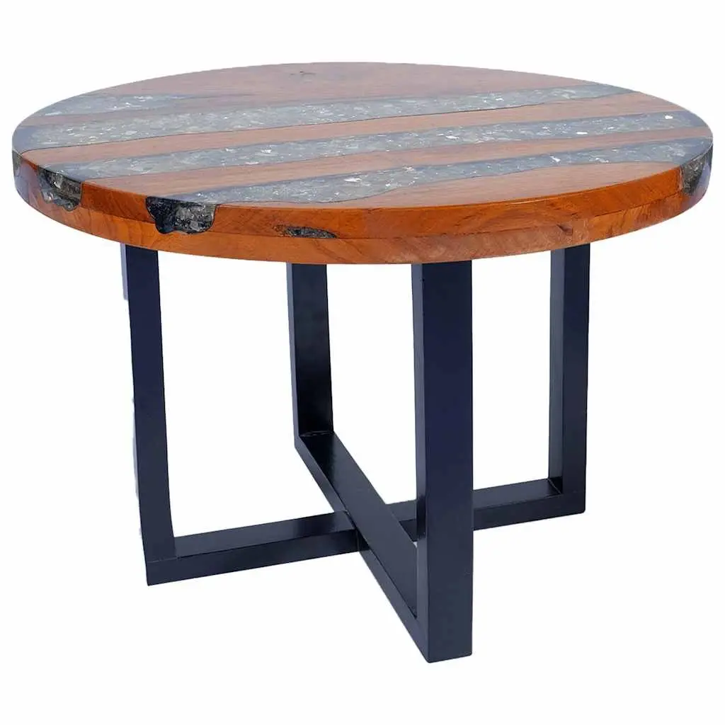 Coffee Table Round Tabletop Living Room 60 cm Teak Mango Wood Resin Rustic Accent