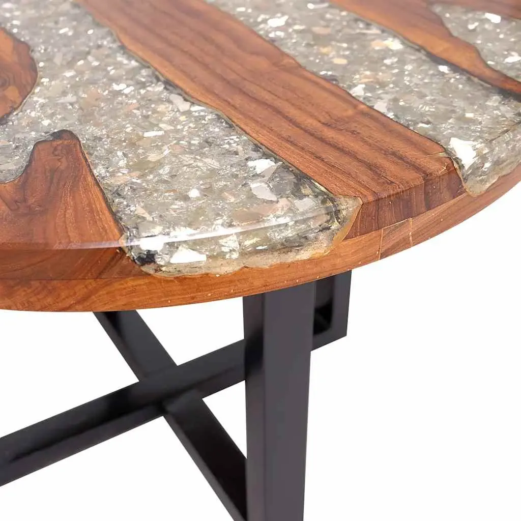 Coffee Table Round Tabletop Living Room 60 cm Teak Mango Wood Resin Rustic Accent