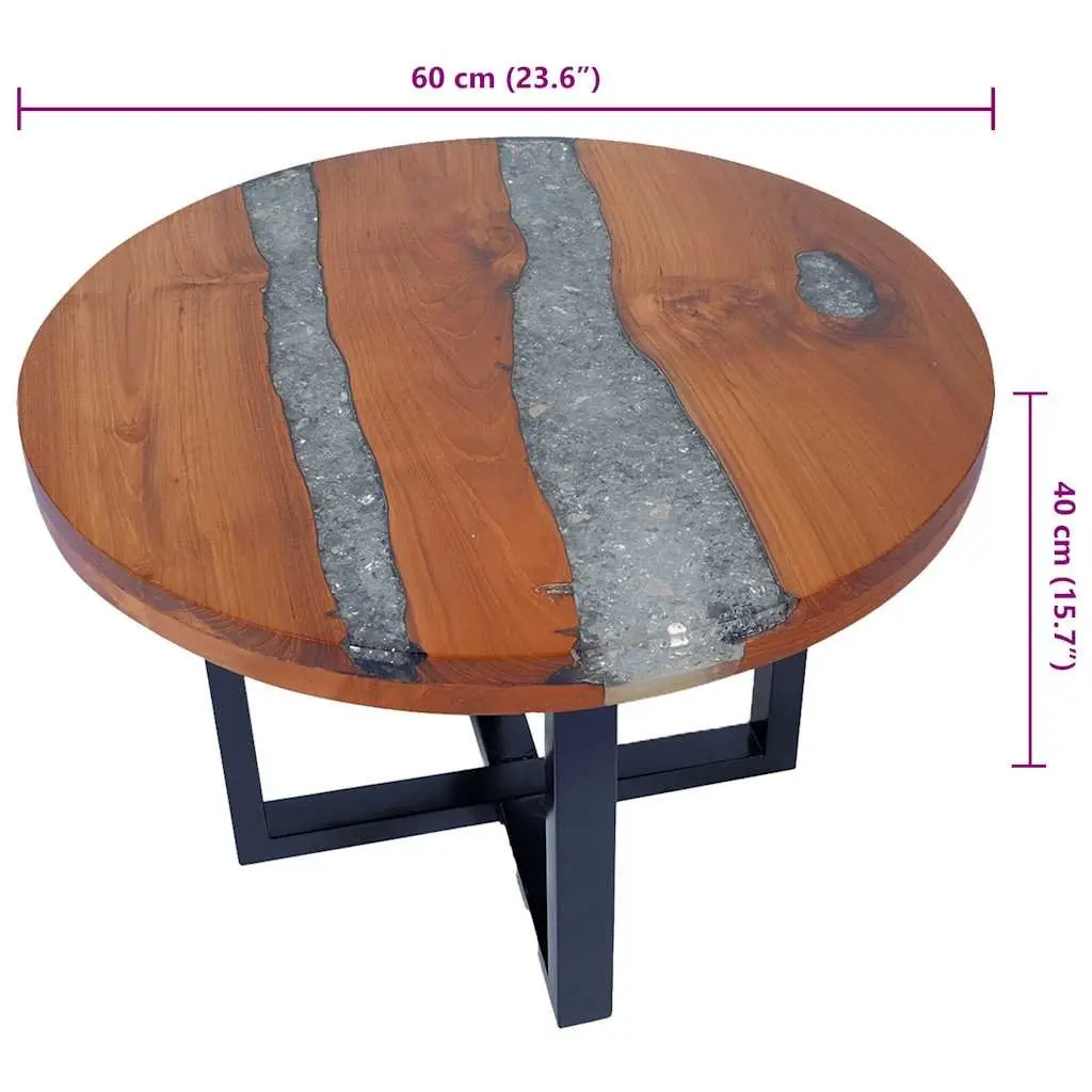 Coffee Table Round Tabletop Living Room 60 cm Teak Mango Wood Resin Rustic Accent
