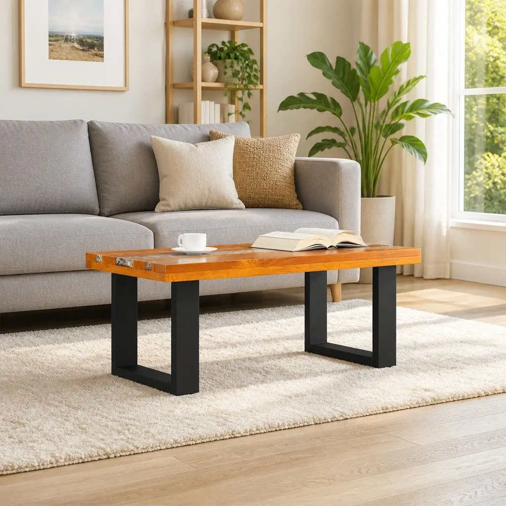 Coffee Table Rectangular Living Room 100x50cm Teak Mango Wood Resin Accent