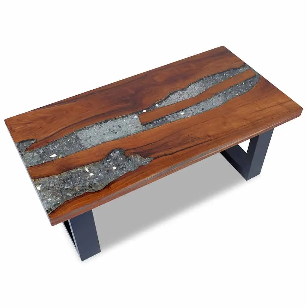 Coffee Table Rectangular Living Room 100x50cm Teak Mango Wood Resin Accent