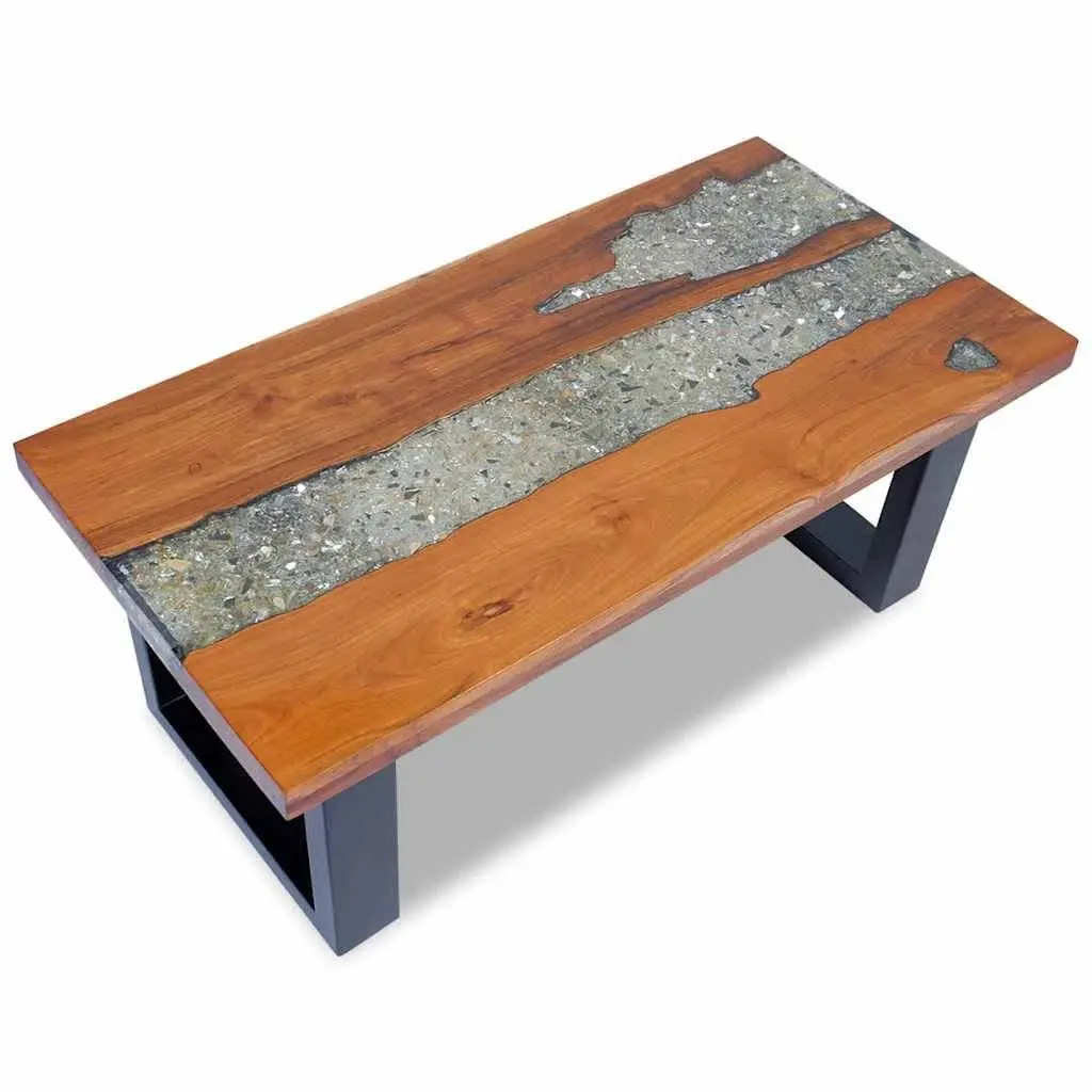 Coffee Table Rectangular Living Room 100x50cm Teak Mango Wood Resin Accent