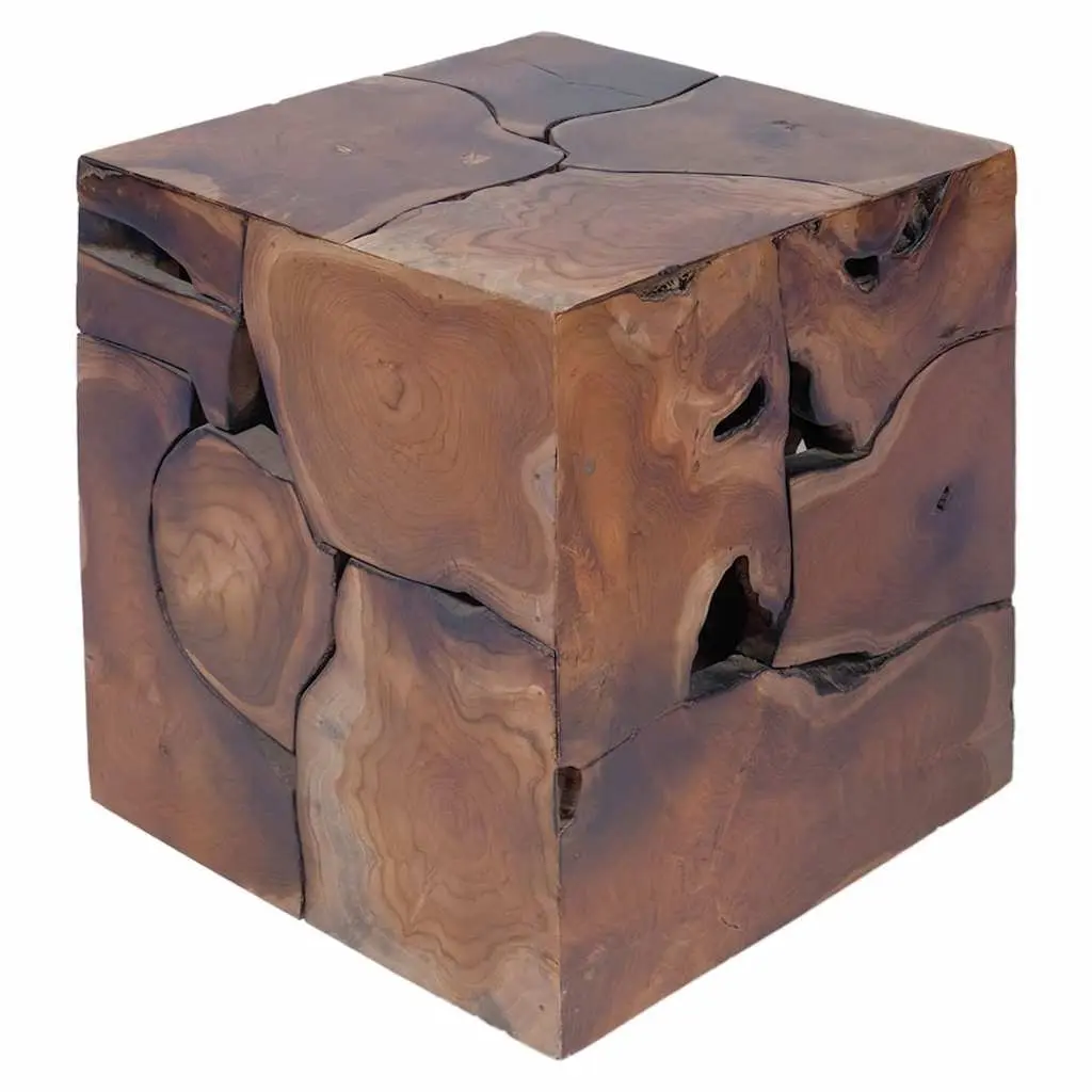 Wooden Stool for Home 40x40x45 cm Brown Handmade Teak Side Table Footrest Seat
