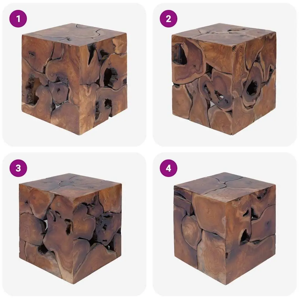 Wooden Stool for Home 40x40x45 cm Brown Handmade Teak Side Table Footrest Seat