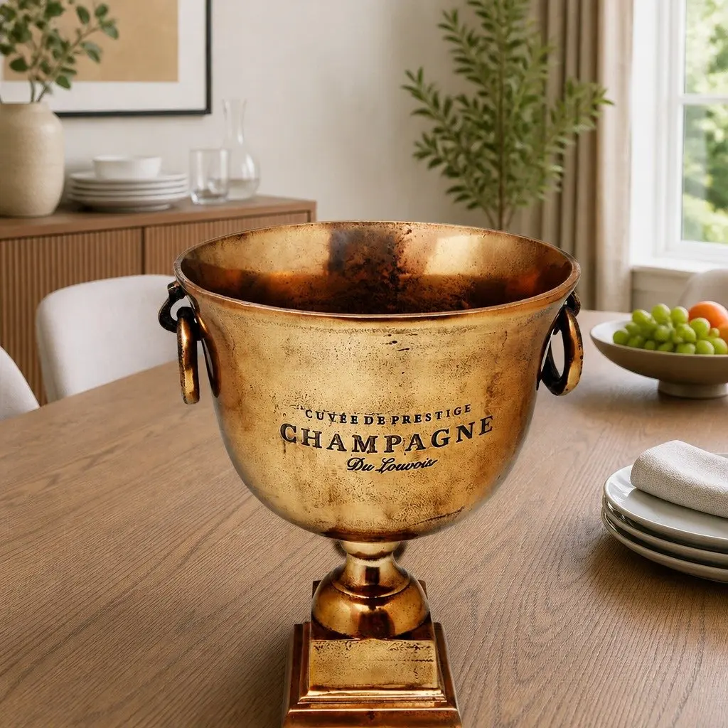 Trophy Cup Champagne Cooler Wine Ice Bucket with Handles Party Beverage Brown