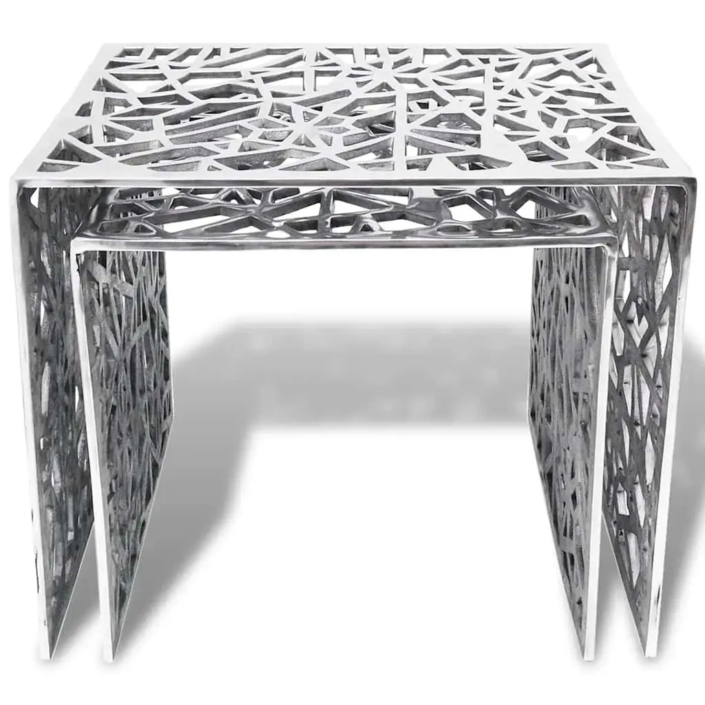 Nesting Side Tables Square Set of 2 Lightweight Accent Coffee Table Silver