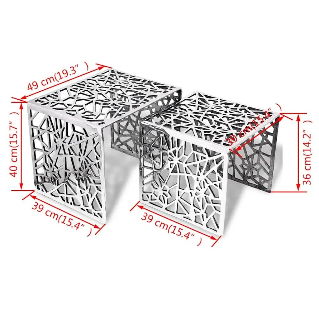 Nesting Side Tables Square Set of 2 Lightweight Accent Coffee Table Silver