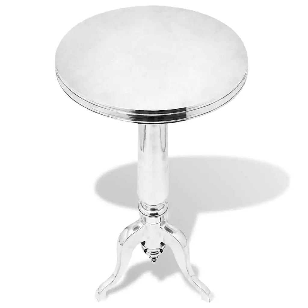 Round Side Table with Aluminium Frame and Silver Finish