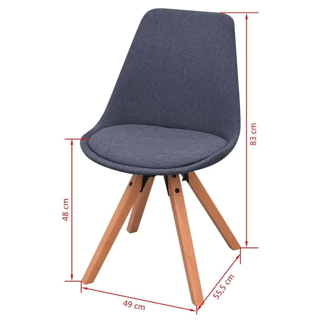 Dining Chairs 2 pcs Grey Fabric Retro Kitchen Seating Padded Seat Wooden Legs