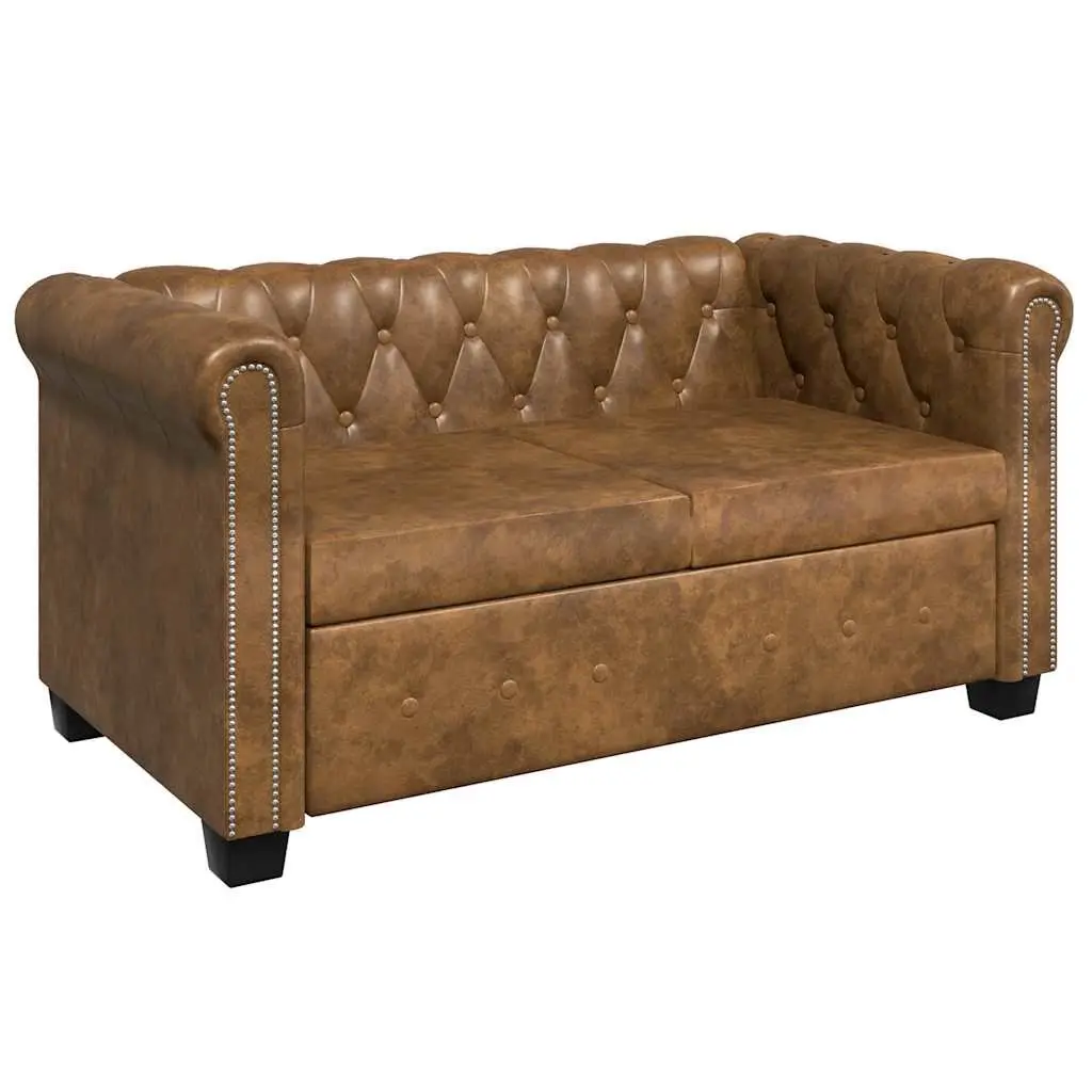 Chesterfield Sofa Living Room Brown Artificial Leather 2-Seater