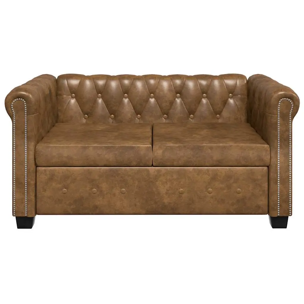 Chesterfield Sofa Living Room Brown Artificial Leather 2-Seater