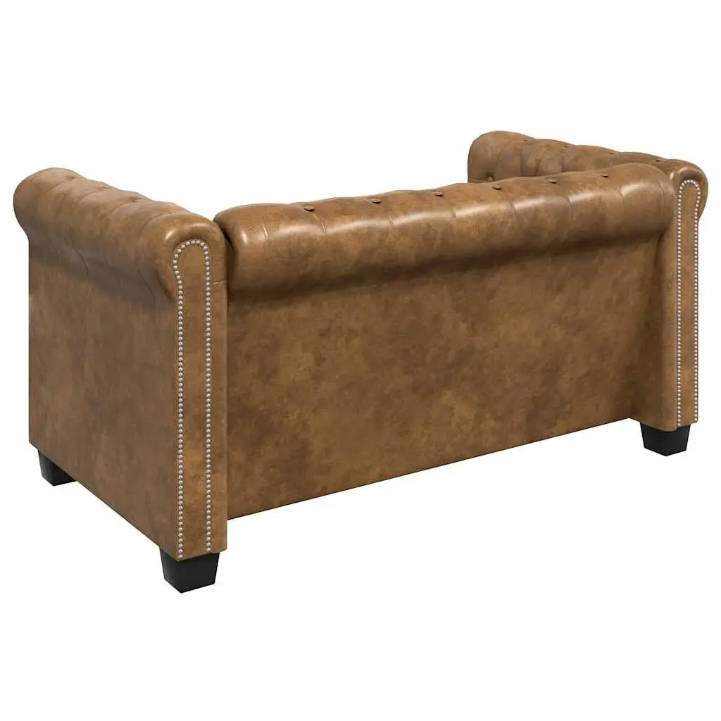 Chesterfield Sofa Living Room Brown Artificial Leather 2-Seater