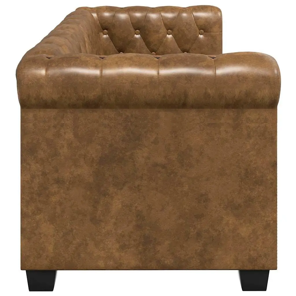 Chesterfield Sofa Living Room Brown Artificial Leather 2-Seater