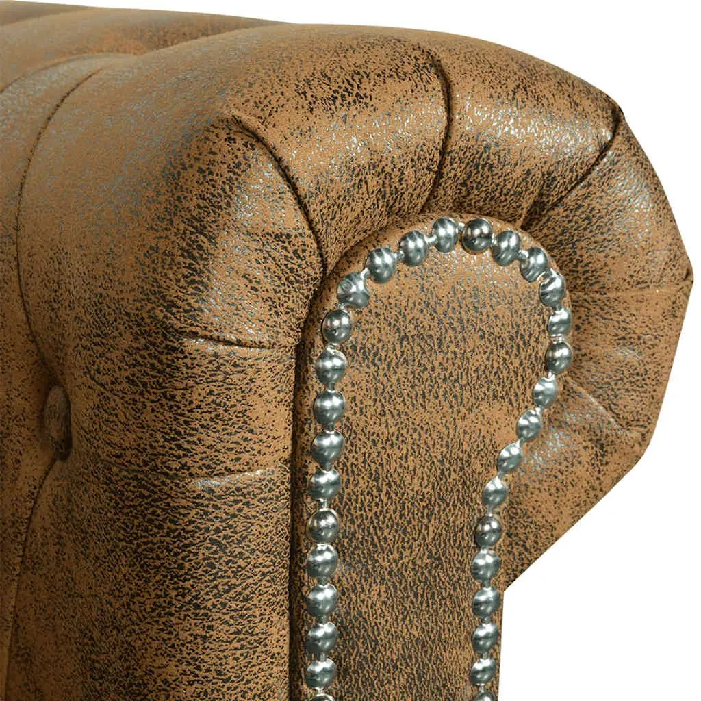 Chesterfield Sofa Living Room Brown Artificial Leather 2-Seater