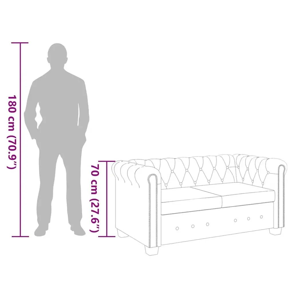 Chesterfield Sofa Living Room Brown Artificial Leather 2-Seater