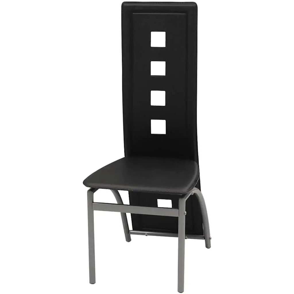 Dining Chairs Set of 2 Black Faux Leather Kitchen Room High Backrest