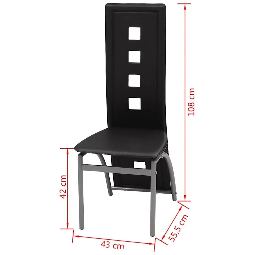 Dining Chairs Set of 2 Black Faux Leather Kitchen Room High Backrest