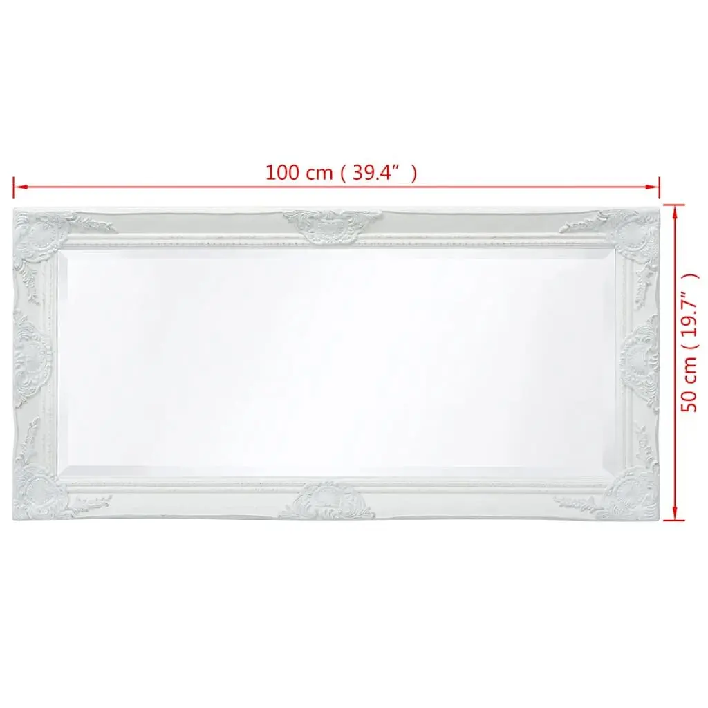 Wall Mirror Baroque Style White Ornate Frame 100 x 50 cm Home Decor