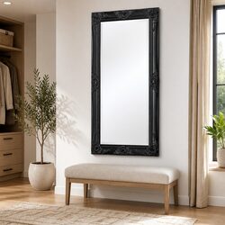 Wall Mirror with Baroque Frame: 100x50cm Black Ornate Design