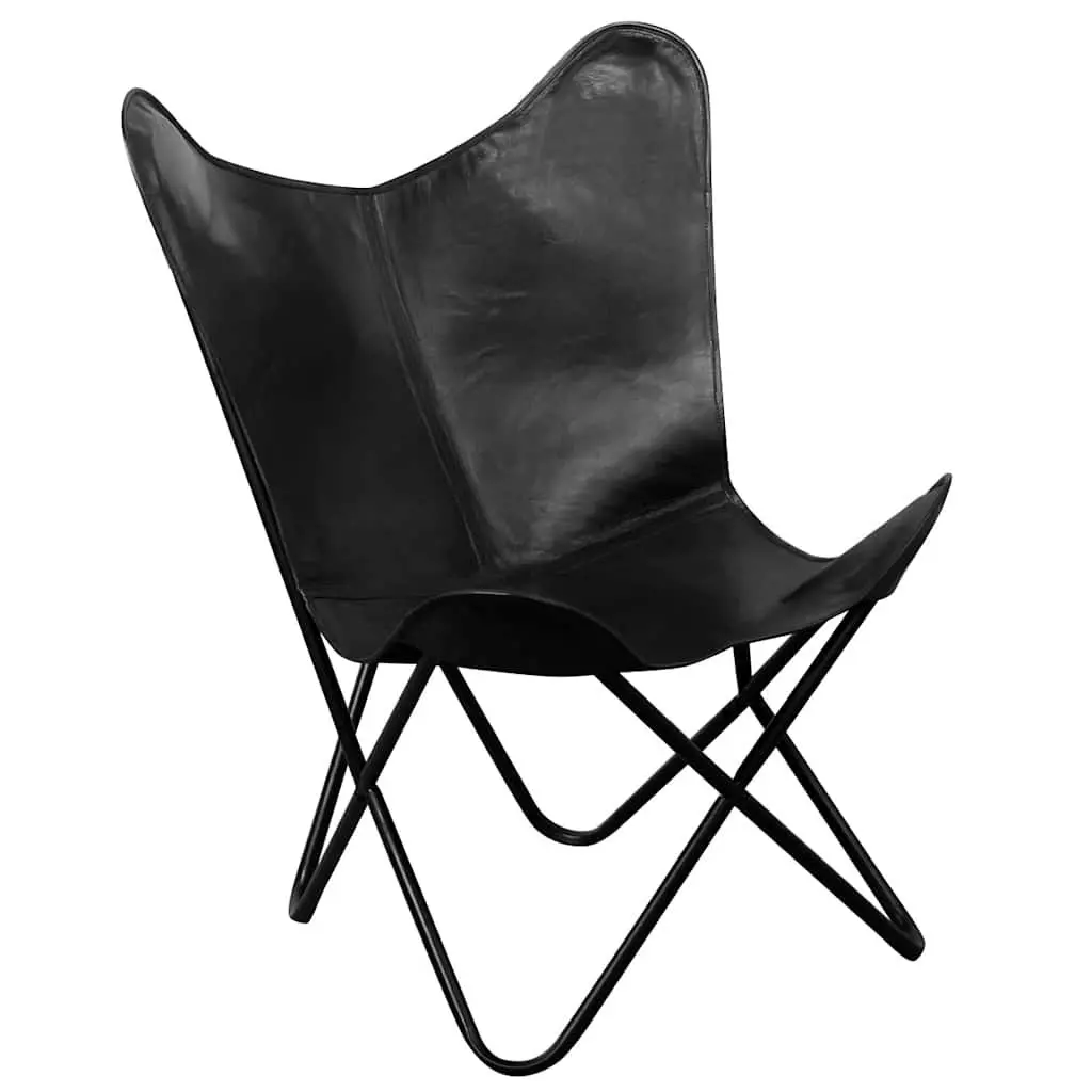 Butterfly Chair Black Leather Vintage Relaxation Seating Furniture