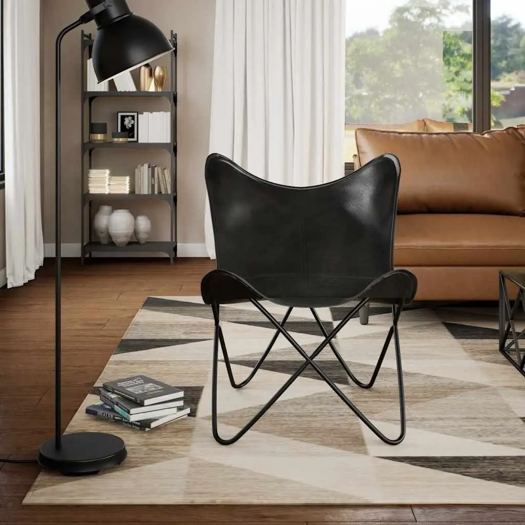 Butterfly Chair Black Leather Vintage Relaxation Seating Furniture