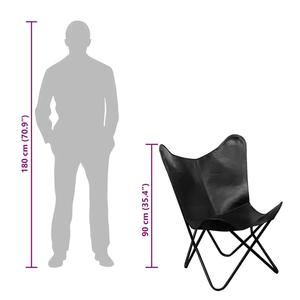 Butterfly Chair Black Leather Vintage Relaxation Seating Furniture