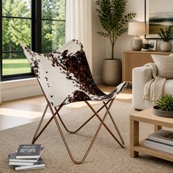 Butterfly Chair Specifications: Brown White Cowhide Leather