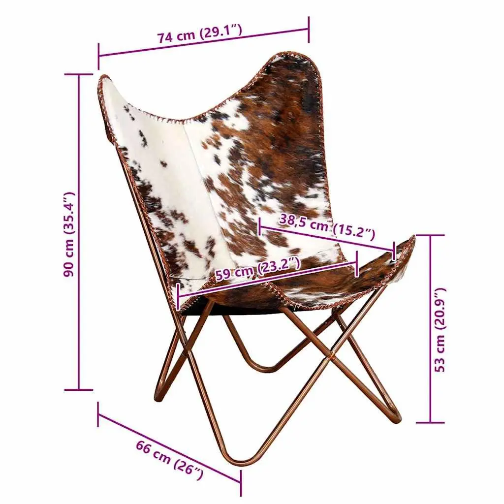 Butterfly Chair Brown White Cowhide Leather Arm Chair Lounge Seat Furniture