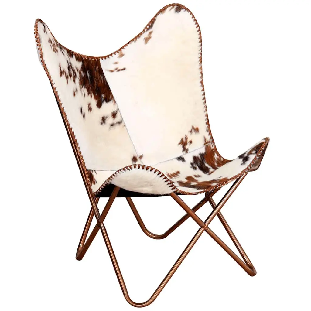 Butterfly Chair Brown White Cowhide Leather Arm Chair Lounge Seat Furniture