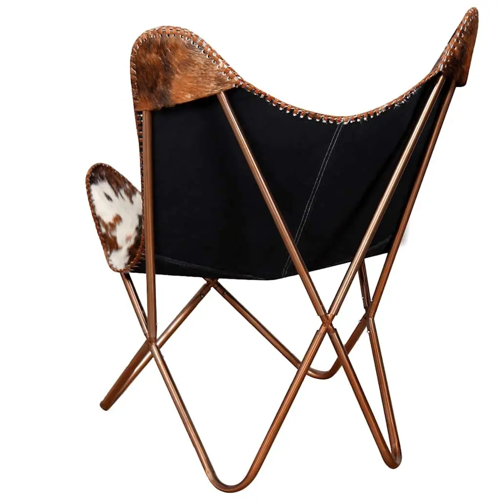 Butterfly Chair Brown White Cowhide Leather Arm Chair Lounge Seat Furniture