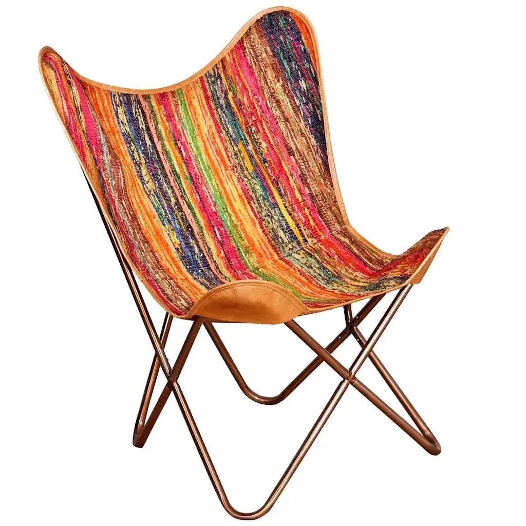 Butterfly Chair Multicolour Chindi Fabric Relaxation Lounge Seat