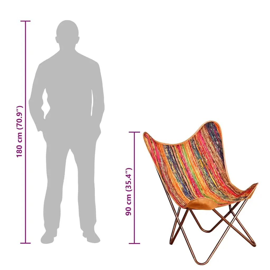 Butterfly Chair Multicolour Chindi Fabric Relaxation Lounge Seat
