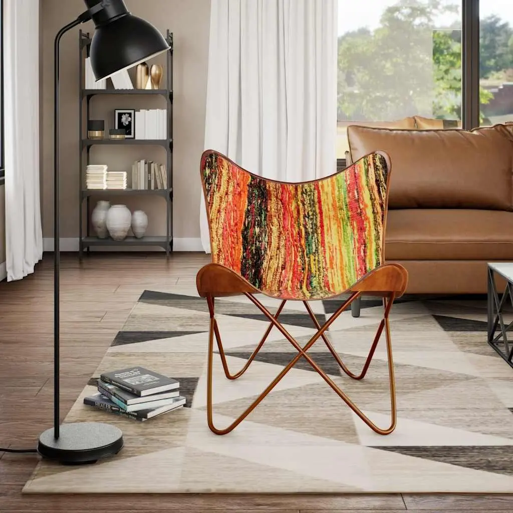 Butterfly Chair Multicolour Chindi Fabric Relaxation Lounge Seat