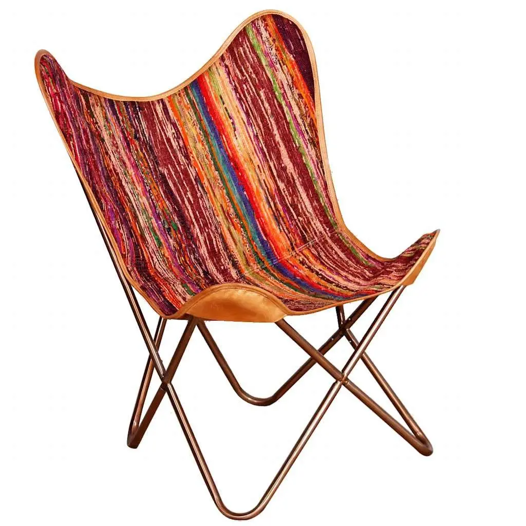 Butterfly Chair Multicolour Chindi Fabric Relaxation Lounge Seat