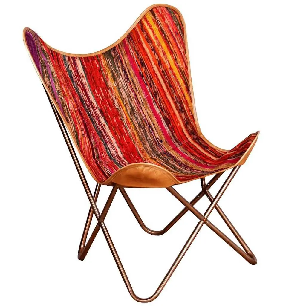 Butterfly Chair Multicolour Chindi Fabric Relaxation Lounge Seat