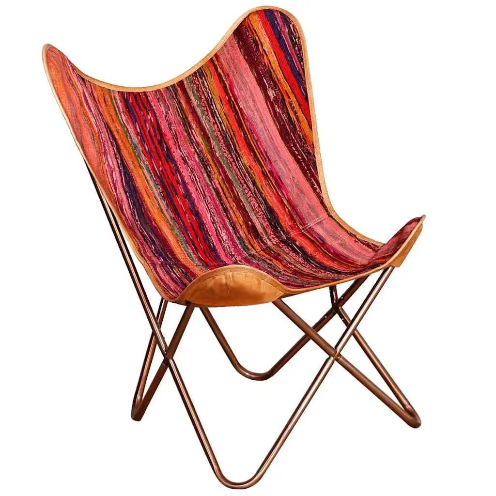 Butterfly Chair Multicolour Chindi Fabric Relaxation Lounge Seat