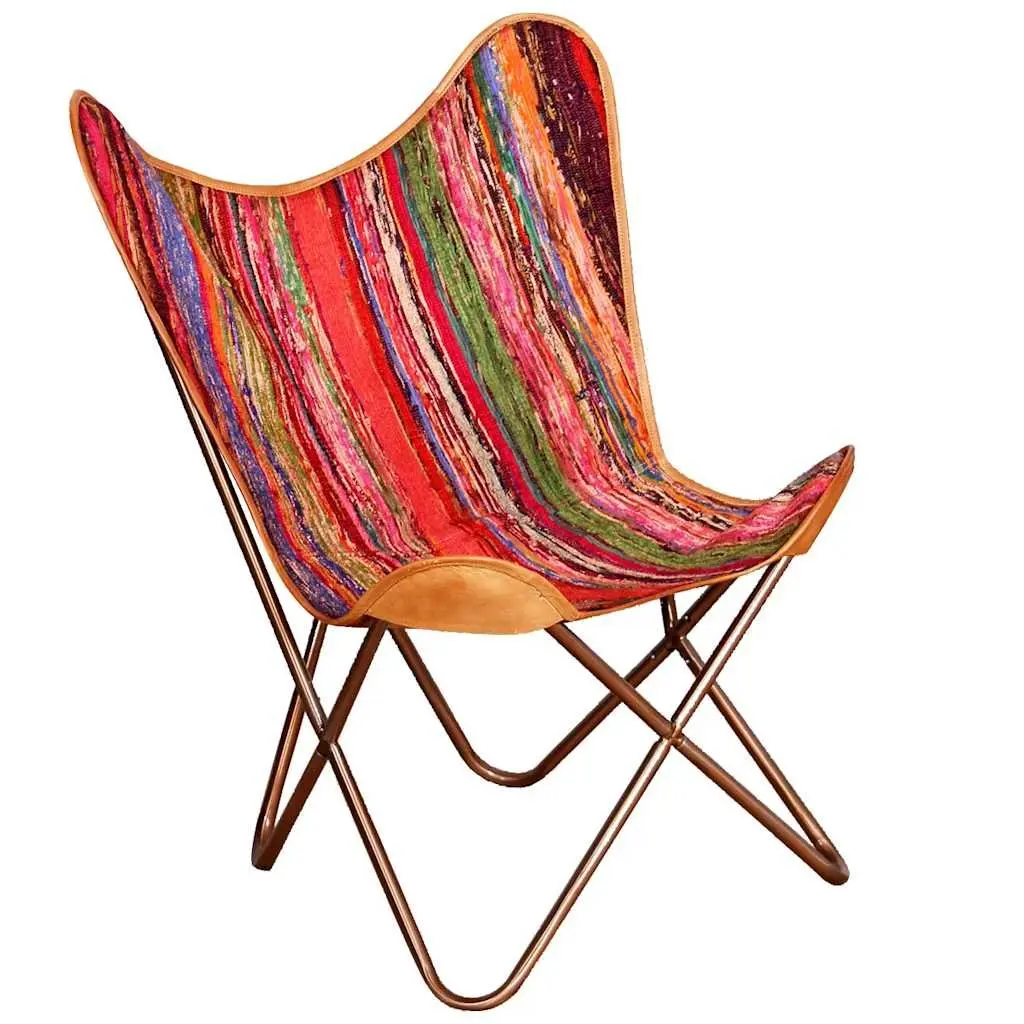 Butterfly Chair Multicolour Chindi Fabric Relaxation Lounge Seat