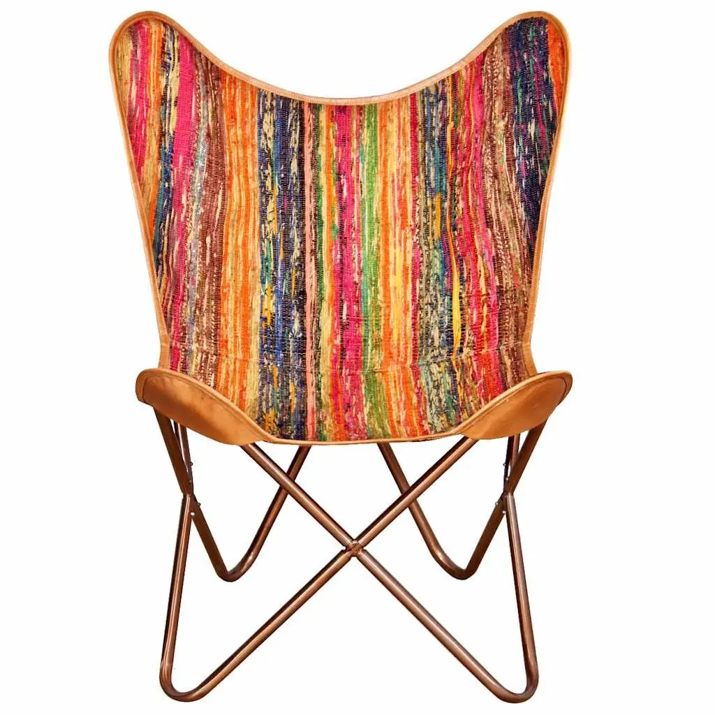 Butterfly Chair Multicolour Chindi Fabric Relaxation Lounge Seat