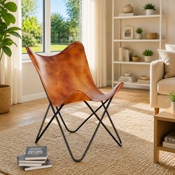 Brown Leather Butterfly Chair: Ergonomic Design and Sturdy Build