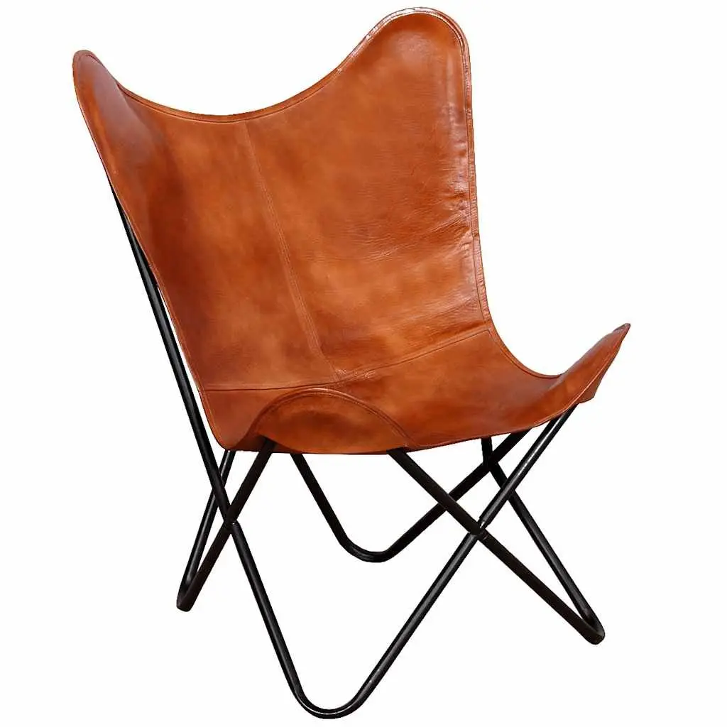 Butterfly Chair Brown Real Leather Armchair Lounge Relaxation Vintage Retro