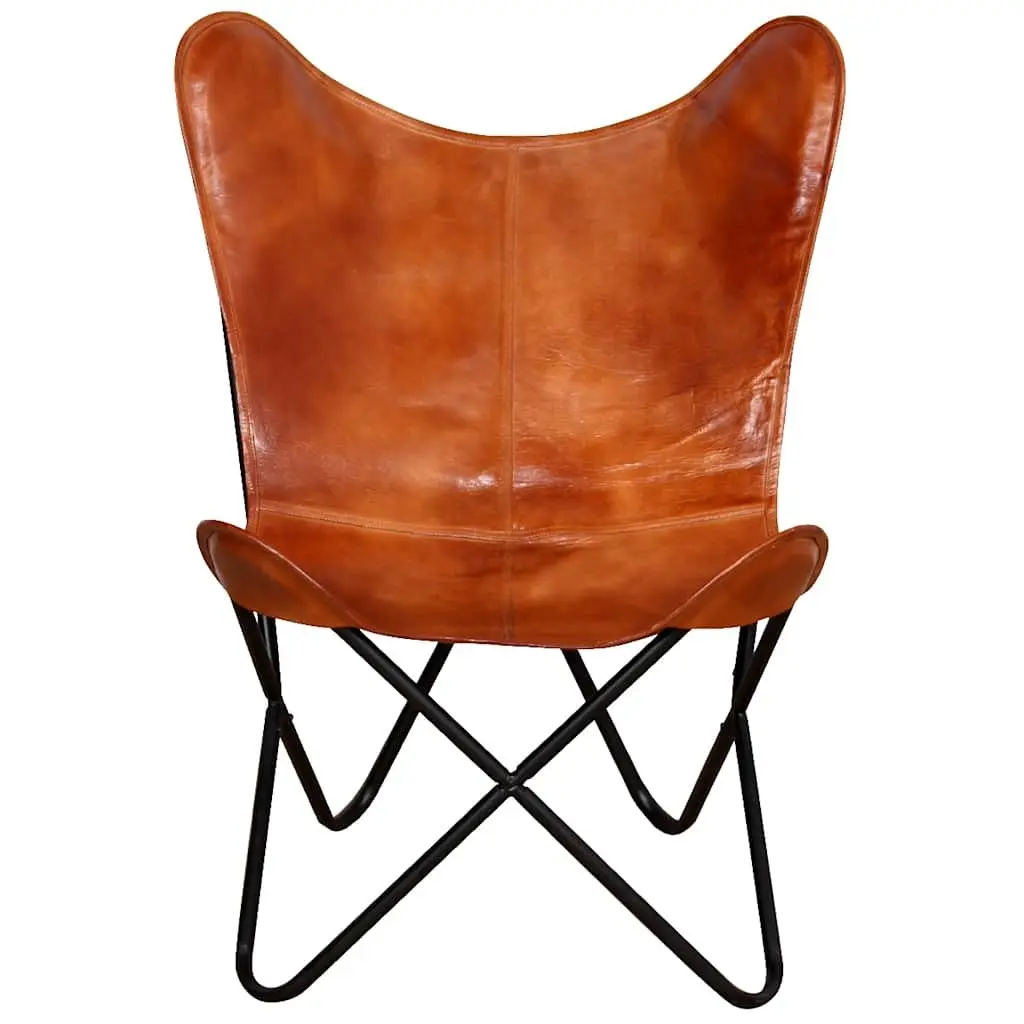 Butterfly Chair Brown Real Leather Armchair Lounge Relaxation Vintage Retro