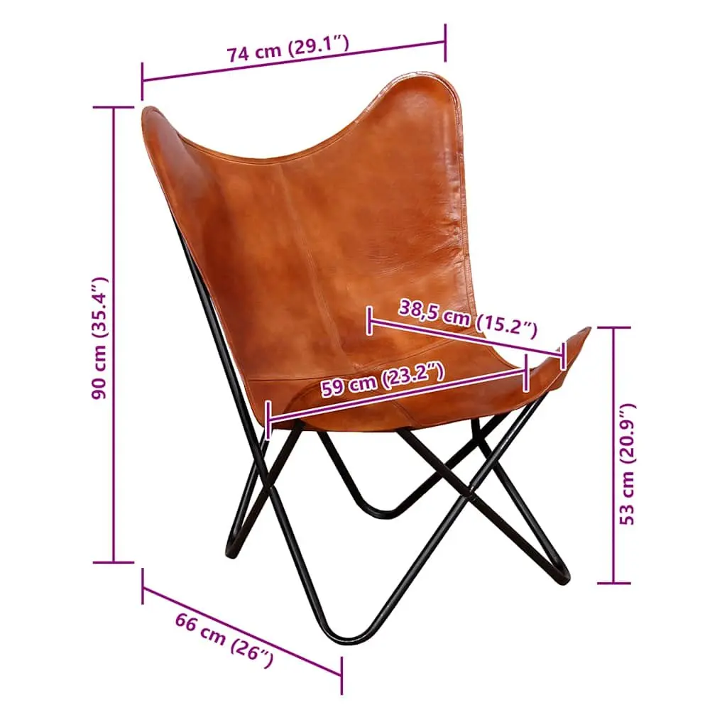 Butterfly Chair Brown Real Leather Armchair Lounge Relaxation Vintage Retro