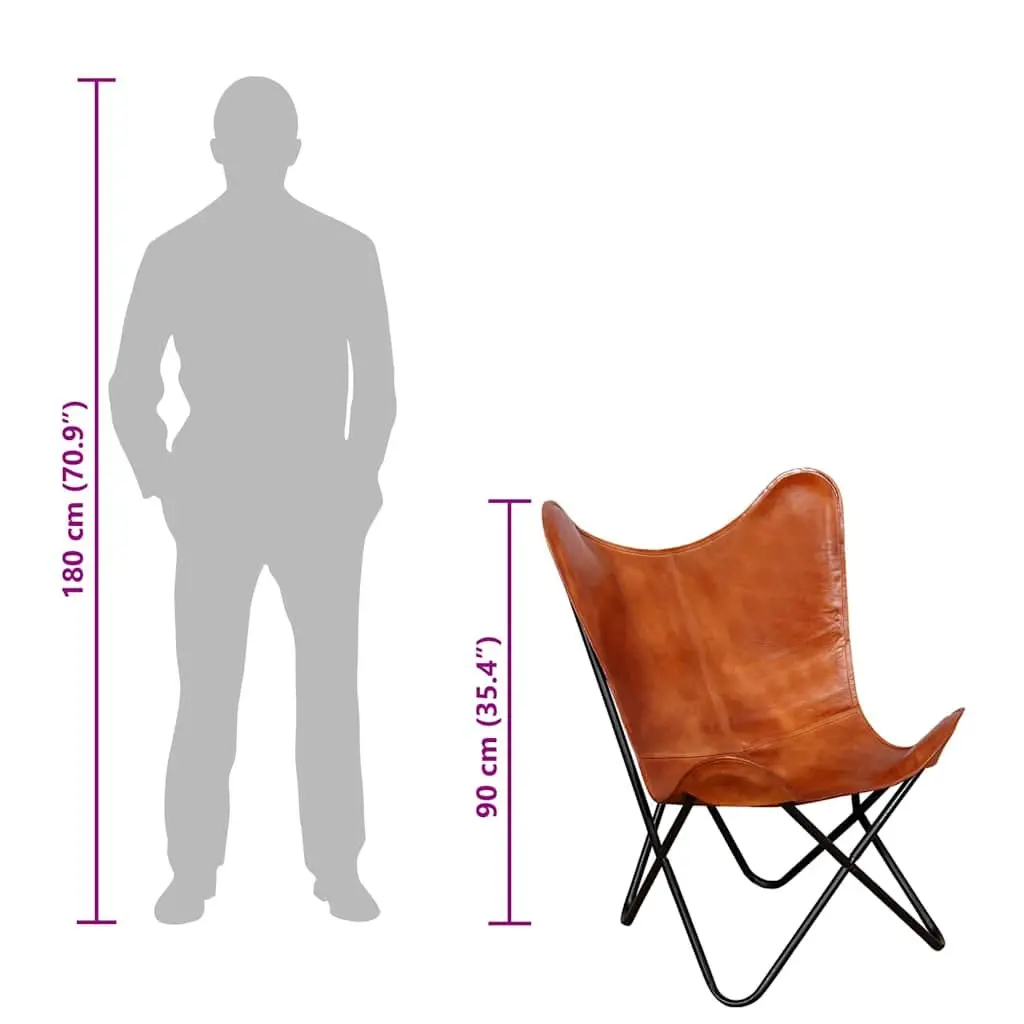 Butterfly Chair Brown Real Leather Armchair Lounge Relaxation Vintage Retro